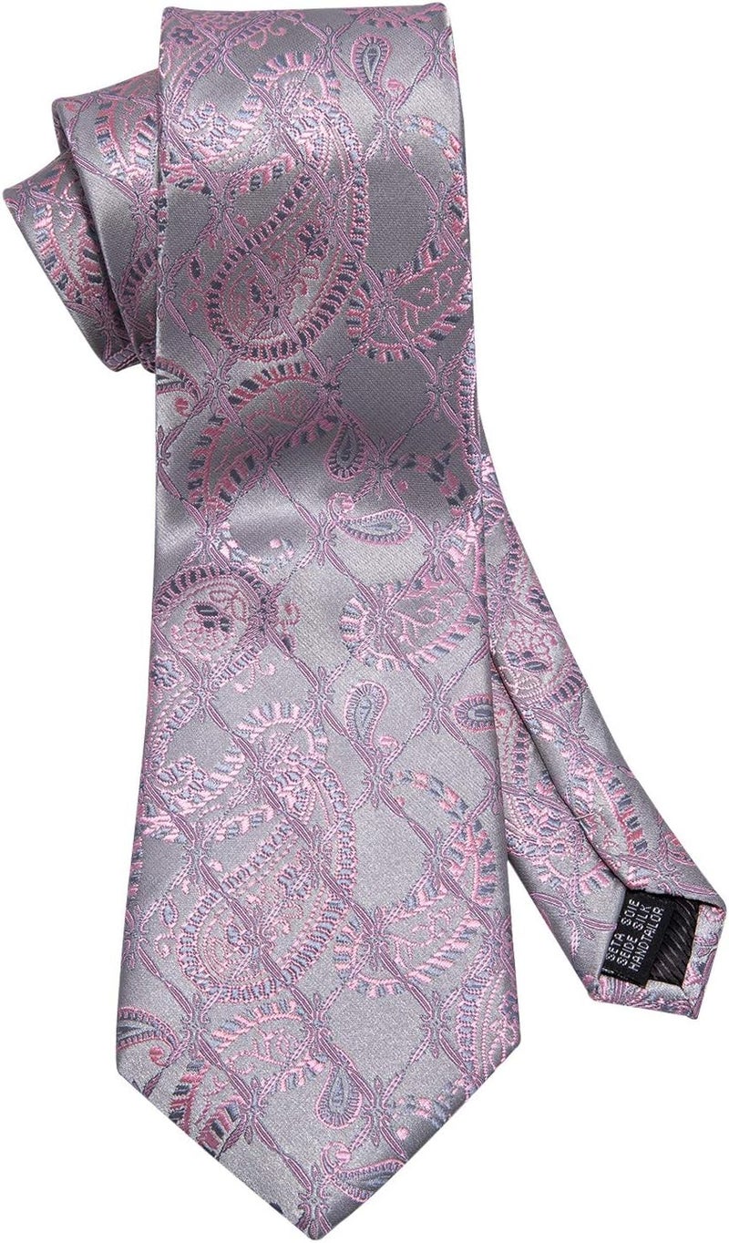 Barry.Wang Store Men Ties Paisley Woven Silk Necktie Set with Pocket Suqare Cufflinks Formal - Image 4